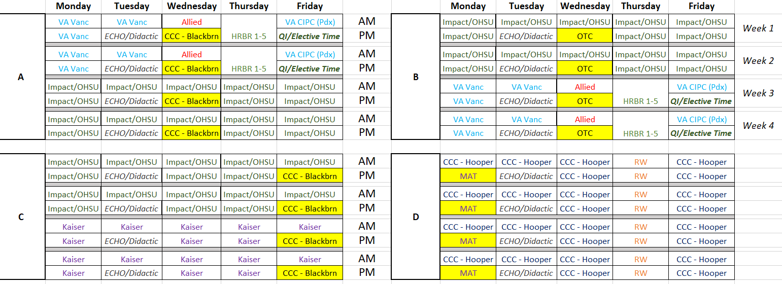 Sample Schedule | Division of General Internal Medicine & Geriatrics | OHSU